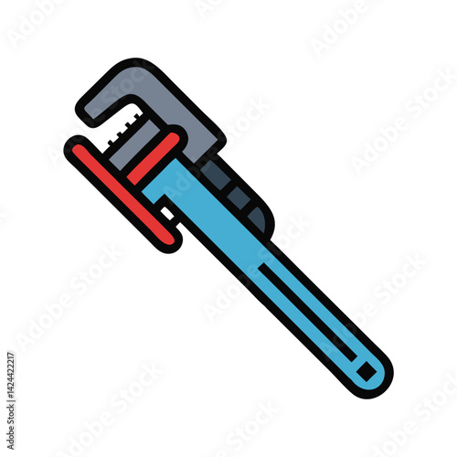 Colorful Cartoon Illustration of a Pipe Wrench Tool