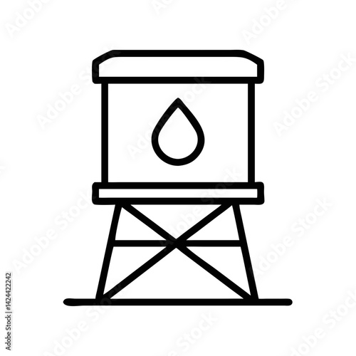 Simple Water Tower Illustration, Outline Style Graphic Design