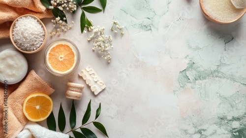 Wallpaper Mural Flatlay of natural bath products with citrus and herbs Torontodigital.ca