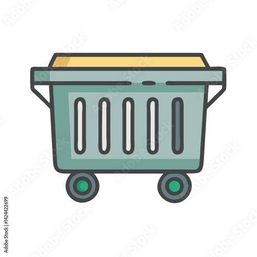 Wheeled Trash Can Vector Illustration With Outline Design