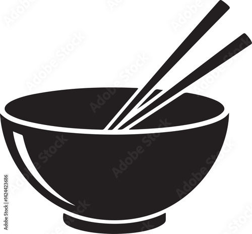 Black And White Illustration Of Asian Bowl With Chopsticks Vector Image
