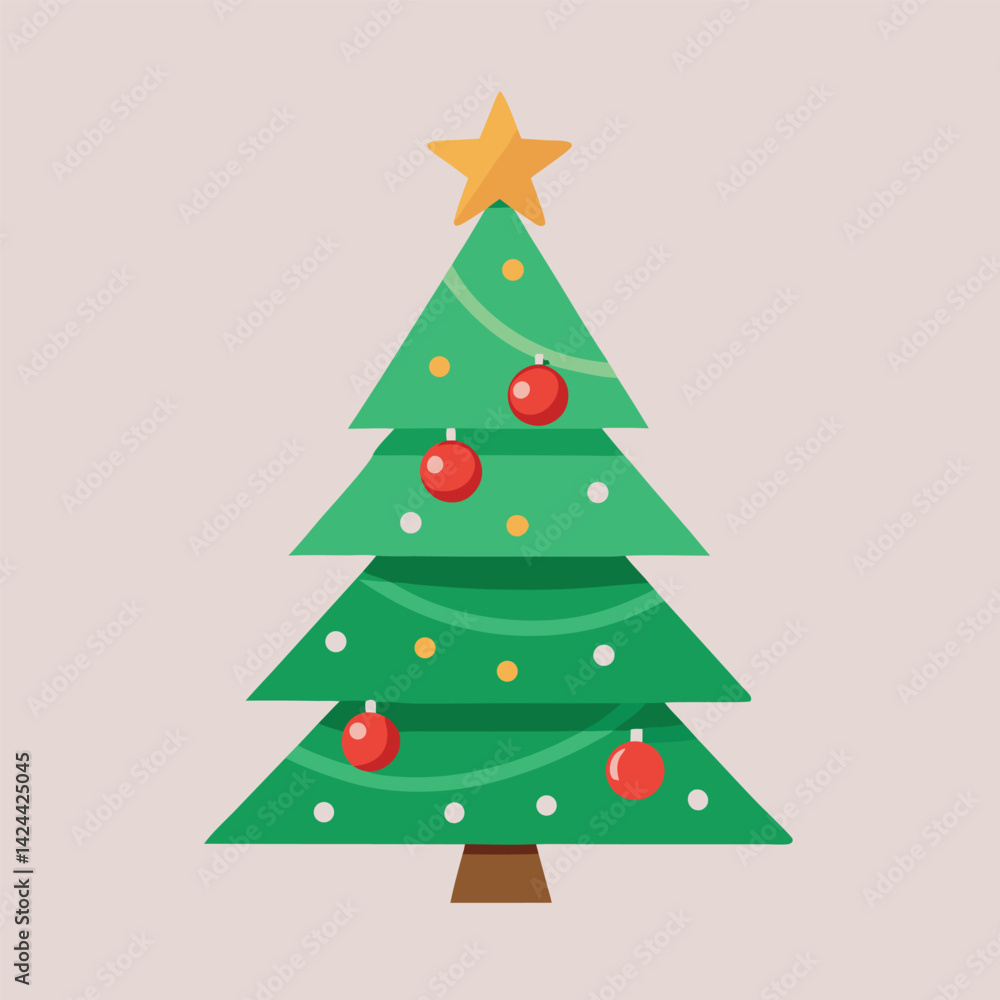 Simple Green Christmas Tree with Red Ornaments and Gold Star Simple Green Christmas Tree with Red Ornaments and Gold Star