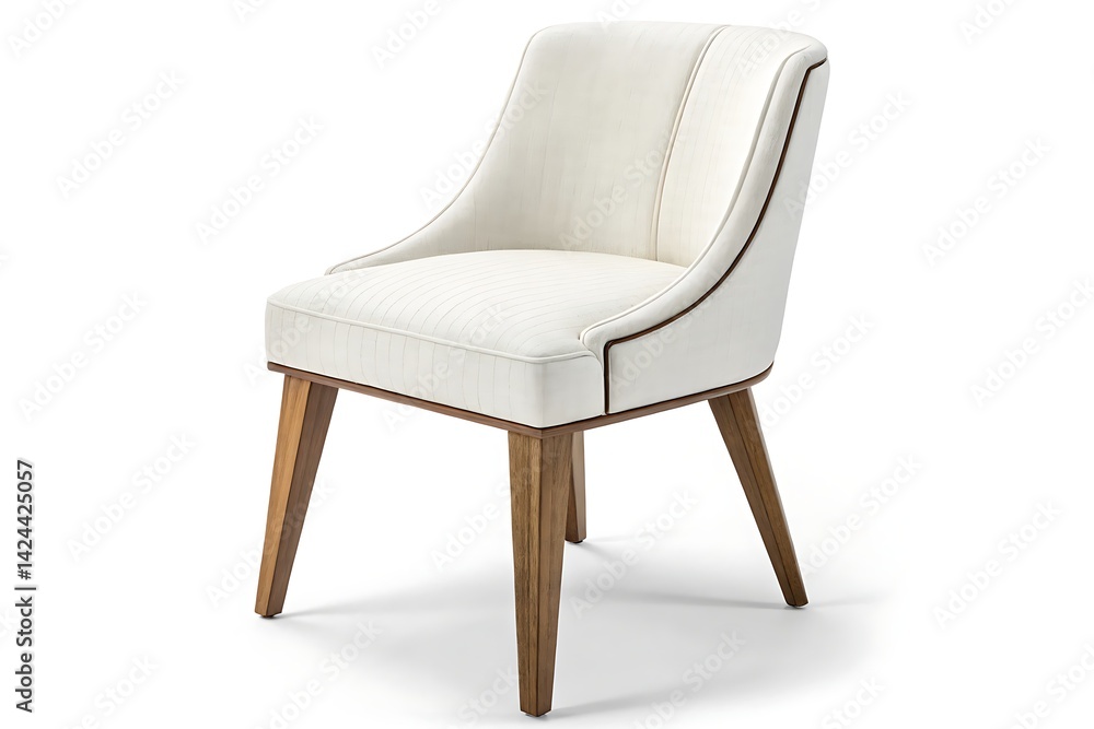 Upholstered Dining Chair with Wood Frame, Contemporary Style, White Fabric and Walnut Finish Upholstered Dining Chair with Wood Frame, Contemporary Style, White Fabric and Walnut Finish