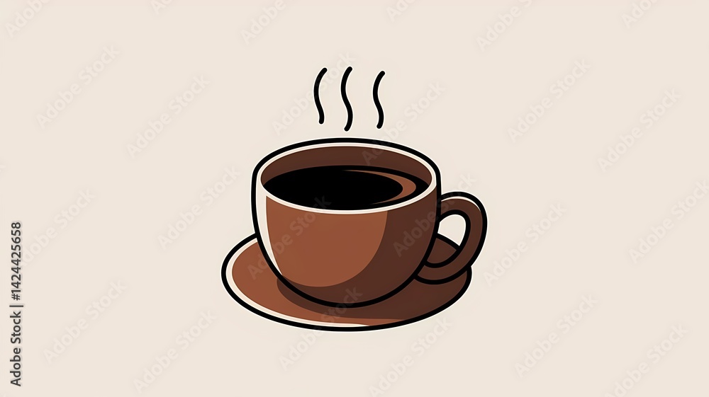 A simple illustration of a cup of hot coffee on a saucer, with steam rising up A simple illustration of a cup of hot coffee on a saucer, with steam rising up