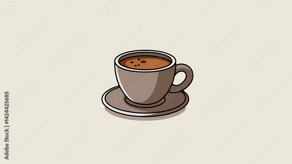 Obraz premium A cup of coffee on a saucer. The coffee is dark brown and the cup and saucer are a light brown.