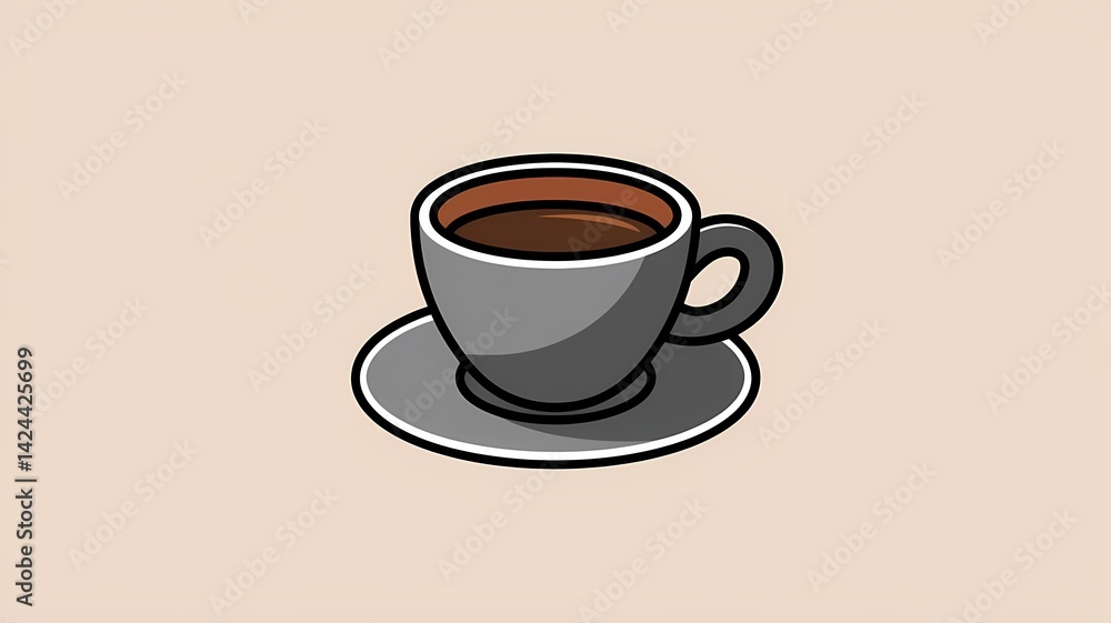 Fototapeta premium A minimalist illustration of a coffee cup filled with a dark, inviting brew, resting on a matching saucer. The image exudes a sense of calm and warmth. 