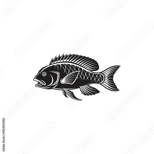 silhouette tilapia fish vector on a white background 