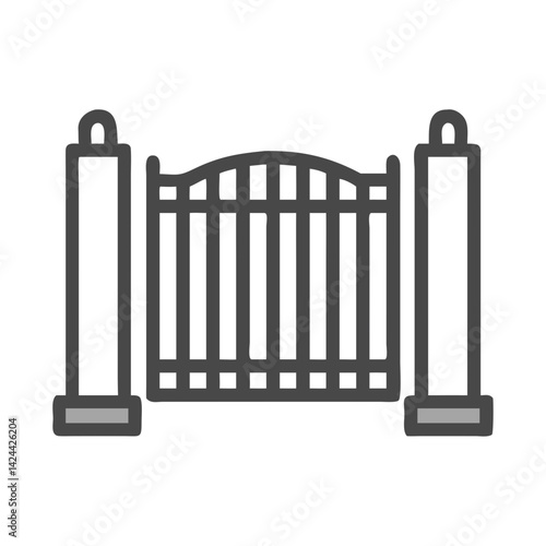 Grey Classic Style Gate Vector Outline Illustration