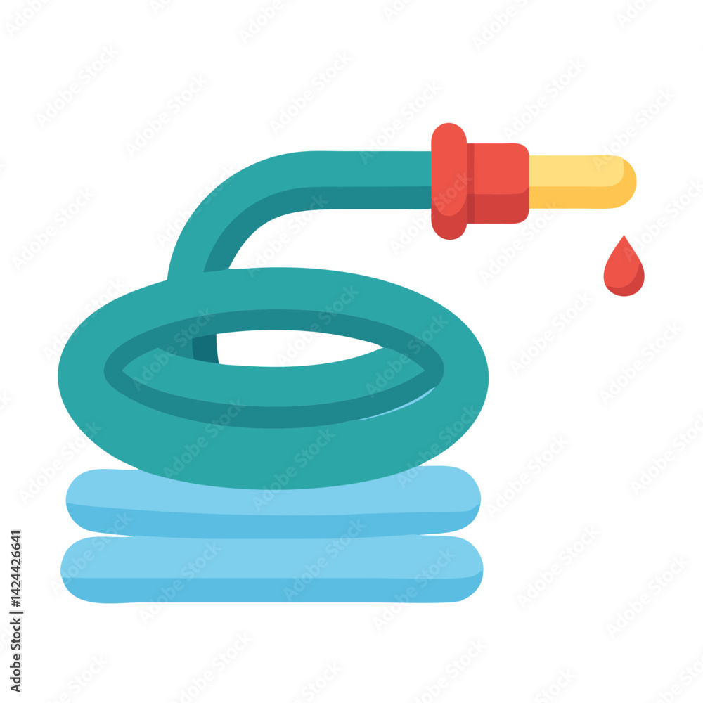 Coiled garden hose with water drop illustration vector Coiled garden hose with water drop illustration vector