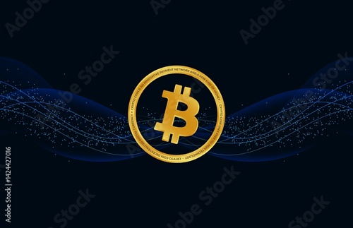 images of the bitcoin-btc logo on a digital background. 3d illustrations.
