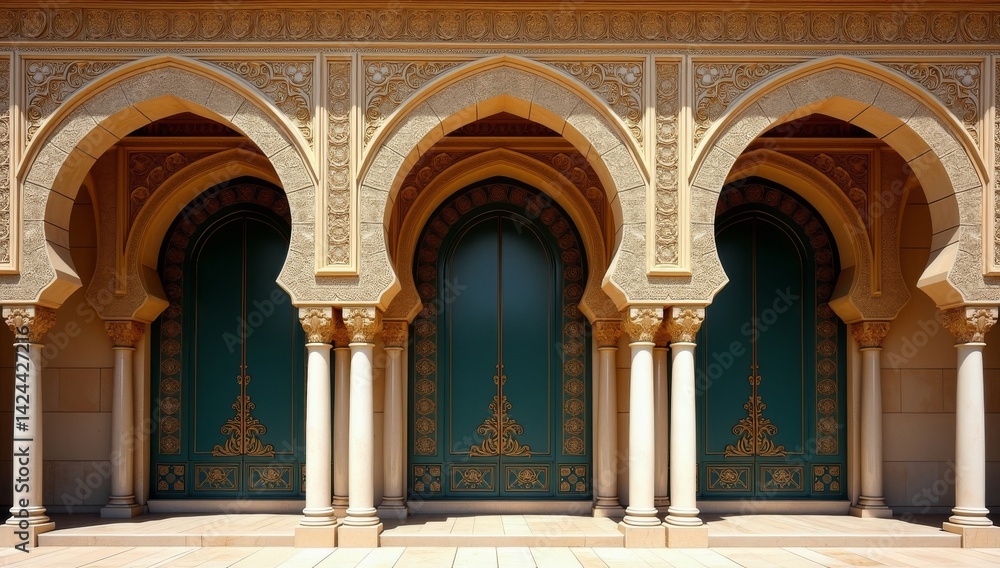 Obraz premium Ornate Building Entrance with Gold and Blue Details