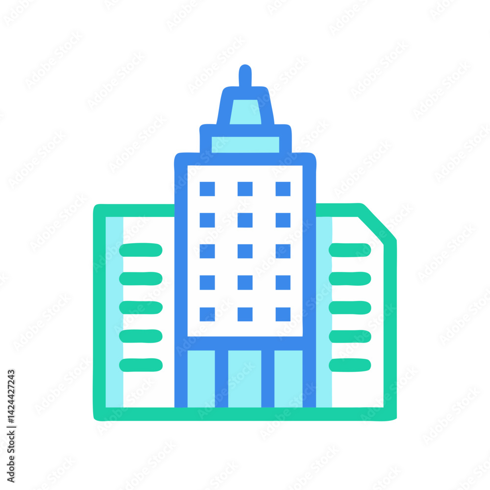 Modern City Building Icon Vector Graphic on Black Modern City Building Icon Vector Graphic on Black
