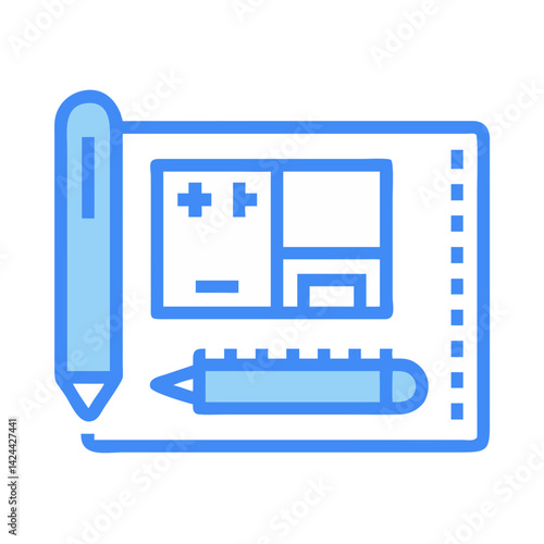Blue design blueprint icon, architecture, and engineering tool