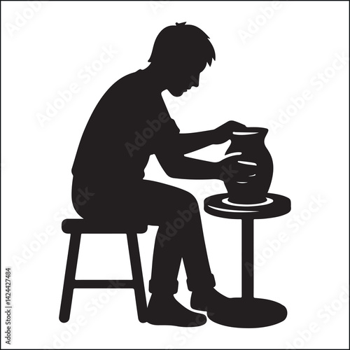 man making pottery silhouette