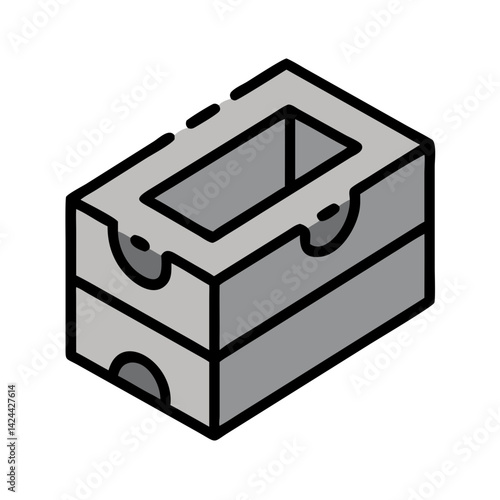 Gray Concrete Masonry Unit Icon on Black Background