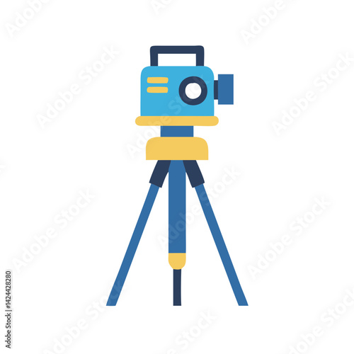 Blue and yellow theodolite instrument icon on black background