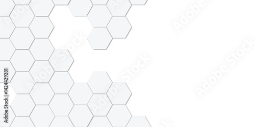 Abstract technology white and grey geometric hexagon shape on transparent background vector.