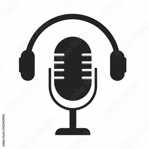 Microphone And Headphone Podcast Vector silhouette 