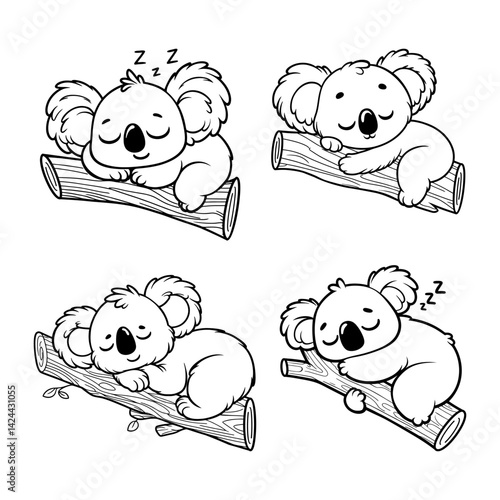Photography Cute koala sleeping on a tree branch. Bundle