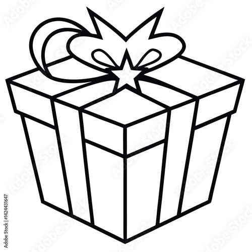 Simple Line Drawing of a Gift Box with a Bow and Star