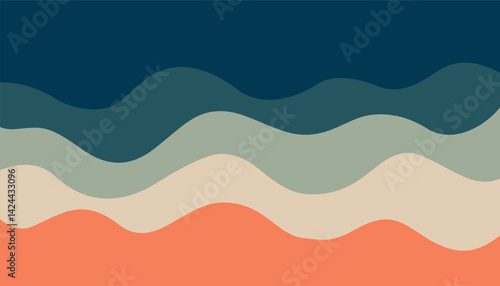 Minimal wavy abstract background with layered earth tone curves in retro vintage style design for wallpaper or prints
