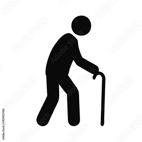 Obraz na płótnie Elderly man walking with a cane silhouette on a white background w salonie