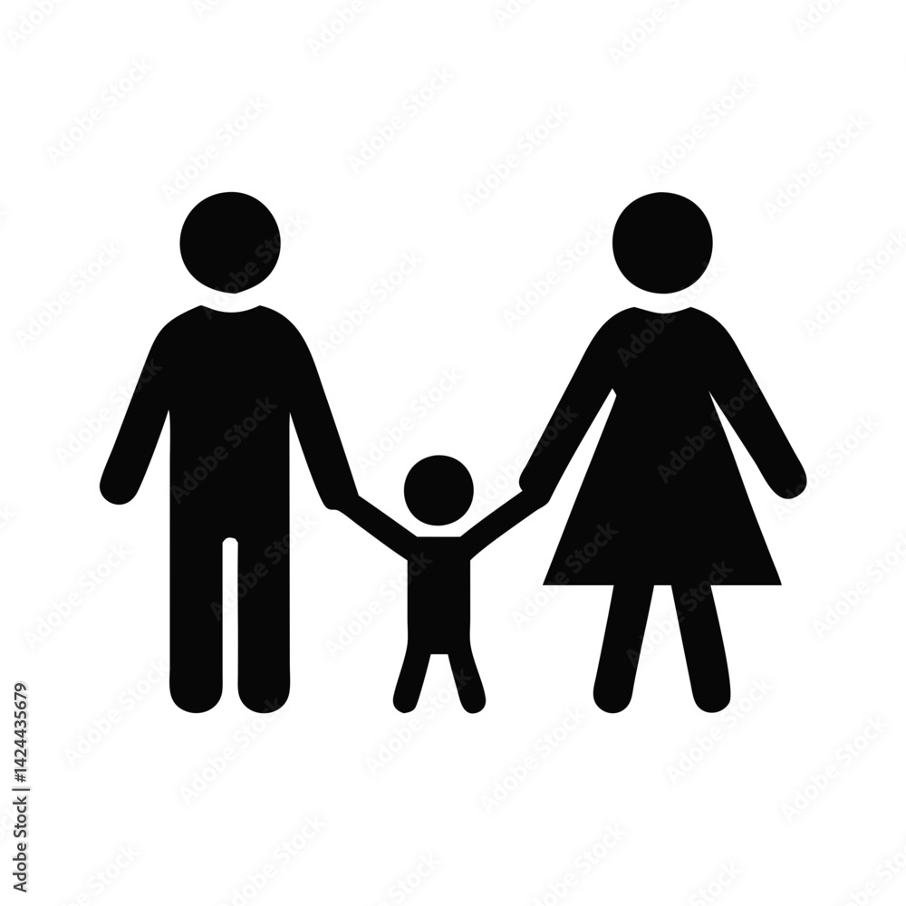 Family silhouette holding hands together on a white background Family silhouette holding hands together on a white background