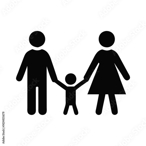 Family silhouette holding hands together on a white background