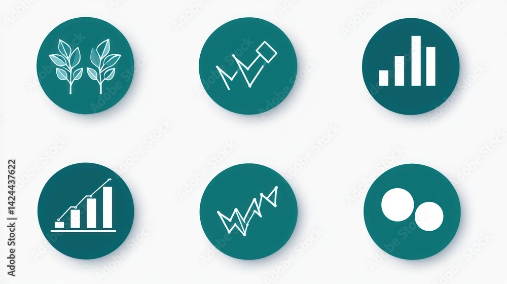 Growth, stability, and fluctuation icons; data analysis background Growth, stability, and fluctuation icons; data analysis background
