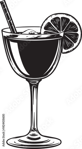 Cocktail Drink Glass Silhouette Vector Illustration on Transparent Background