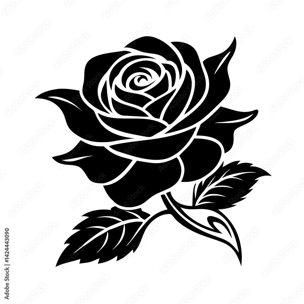 Fototapeta premium This is a stylized black and white flower illustration, perfect for:Tattoo designs Stickers or decals T-shirt prints Laser cutting or engraving patterns