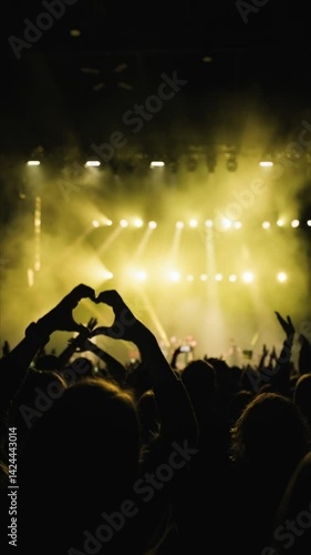Wallpaper Mural On foreground woman with their raising hands fingers heart against wandering strobe spotlights from stage. Medium close-up shot. Slow motion Torontodigital.ca