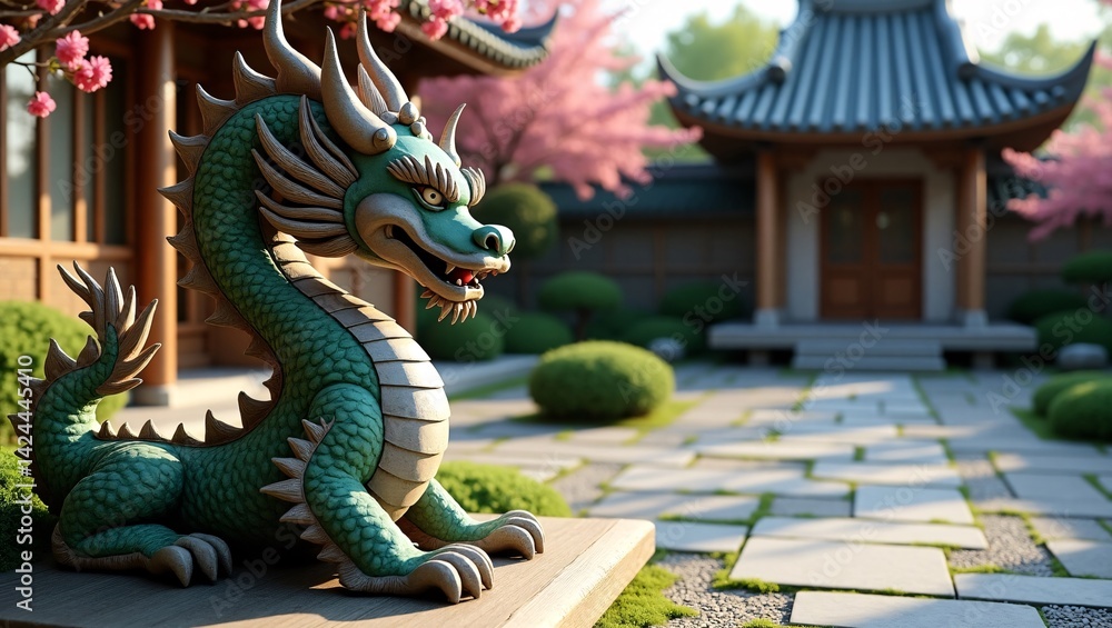 Obraz premium Stone Dragon Sculpture in Oriental Garden