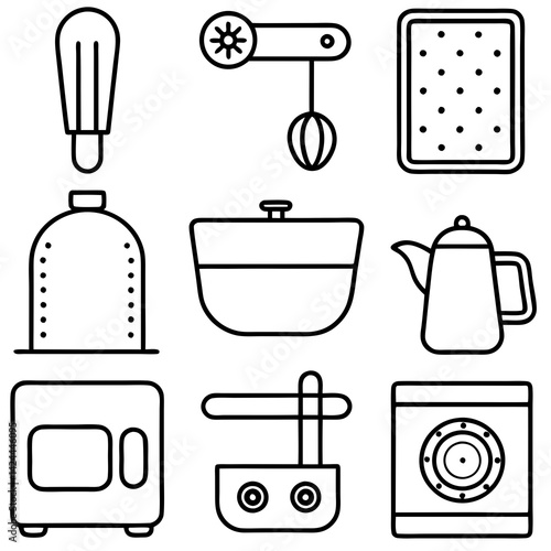 Household Appliances Line Art: Kitchen and Laundry Icons