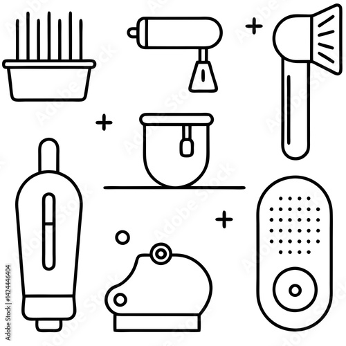 Skincare and beauty line art icons set graphic