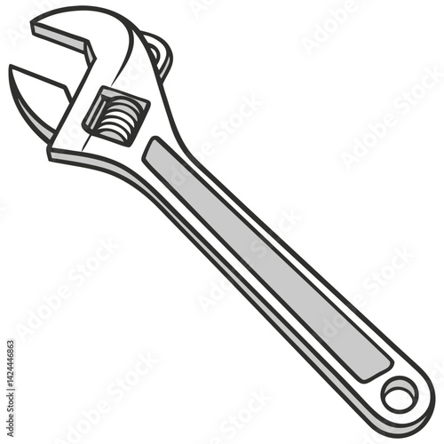 Vector Illustration of an Adjustable Wrench Tool for Repair Purposes