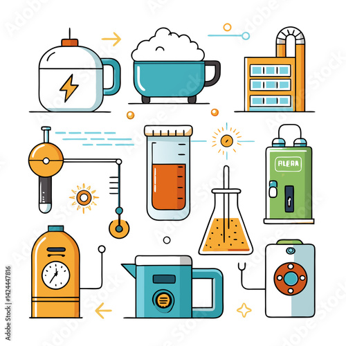 Science and technology icons in cartoon style vector