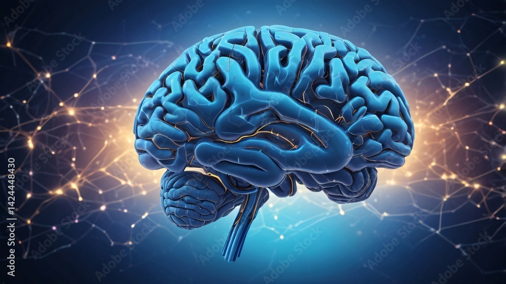 Glowing Neural Brain Network Amid Digital Grid Glowing Neural Brain Network Amid Digital Grid