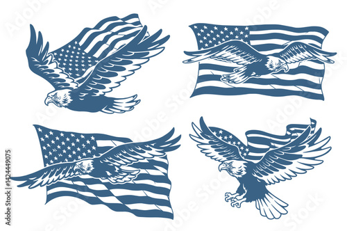 Eagles soaring with American flags in design