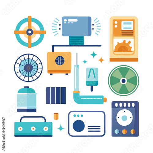 Retro Futuristic Machine Elements Graphic Design, Cool Vintage