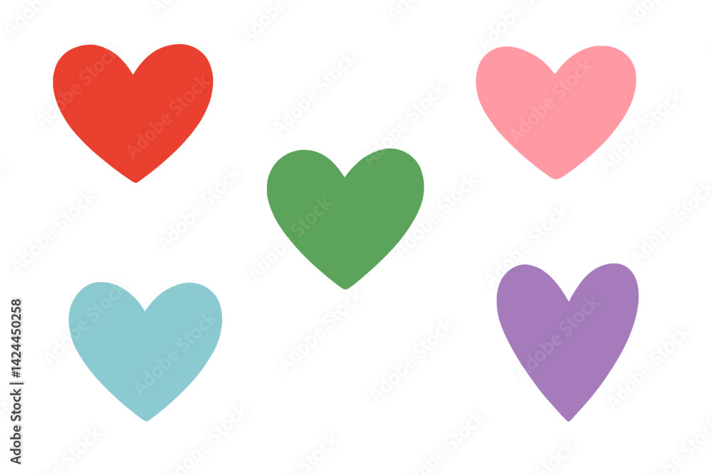 Corações coloridos em vetor em várias formas para projetos de design criativo em fundo branco

