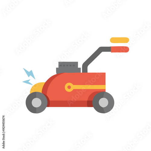 Flat design illustration of broken lawn mower appliance