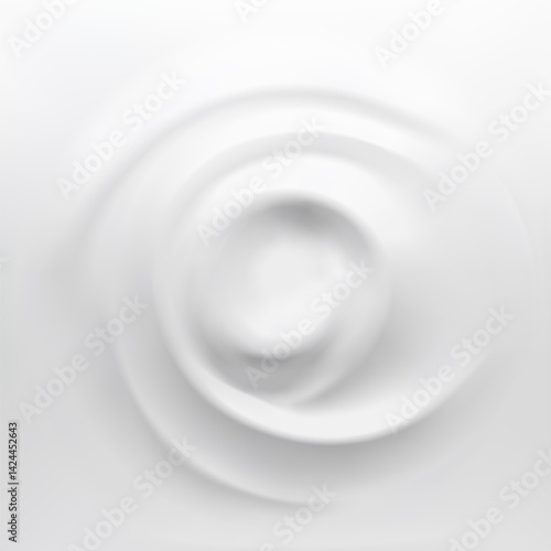 Sour cream and yogurt swirl on white background, top view. Creamy milk cosmetic splash with smooth wave and soft foam. Whipped dairy product and fresh mousse blend isolated