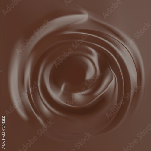 Dark Chocolate Swirl liquid dark cream. Sauce and food delicious vector texture with melt and creamy look. Hot sweet drop of dessert.