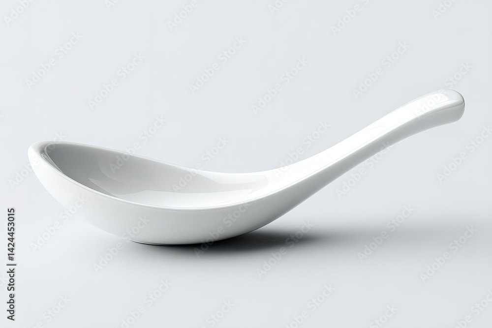 Elegant white porcelain spoon placed on a smooth surface with a minimalist design Elegant white porcelain spoon placed on a smooth surface with a minimalist design
