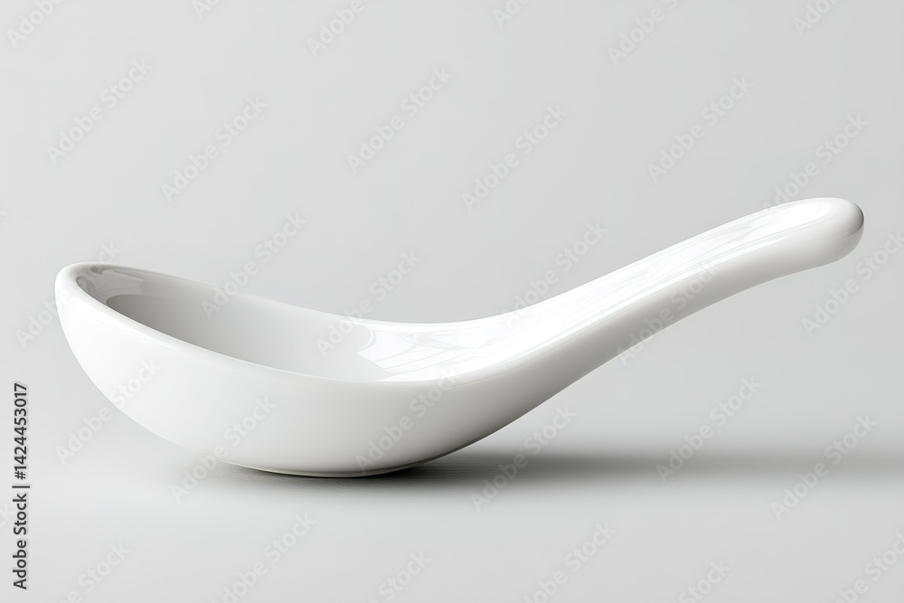 Elegant white ceramic spoon placed on a neutral background showcasing simplicity and modern design Elegant white ceramic spoon placed on a neutral background showcasing simplicity and modern design