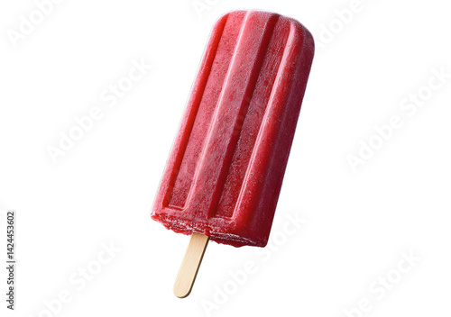 Red popsicle ice cream with a refreshing fruity flavor and a wooden stick isolated on a transparent background
