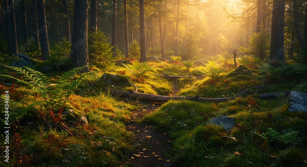 Obraz premium Forest Trail with Sunlight