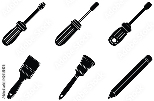 This isolated metal tool set features a variety of black steel screwdrivers and bits with comfortable handles, essential equipment for any work