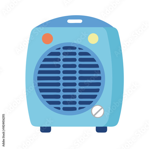 Blue portable electric heater illustration on black background